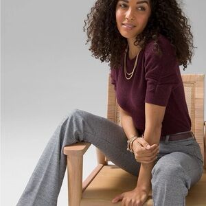 White House black market Elbow-Sleeve Soft Crew Gathered Pull Over burgundy s